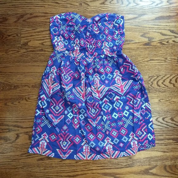 Y2K Strapless Aztec Print Purple Pink Babydoll Dress - Picture 3 of 5